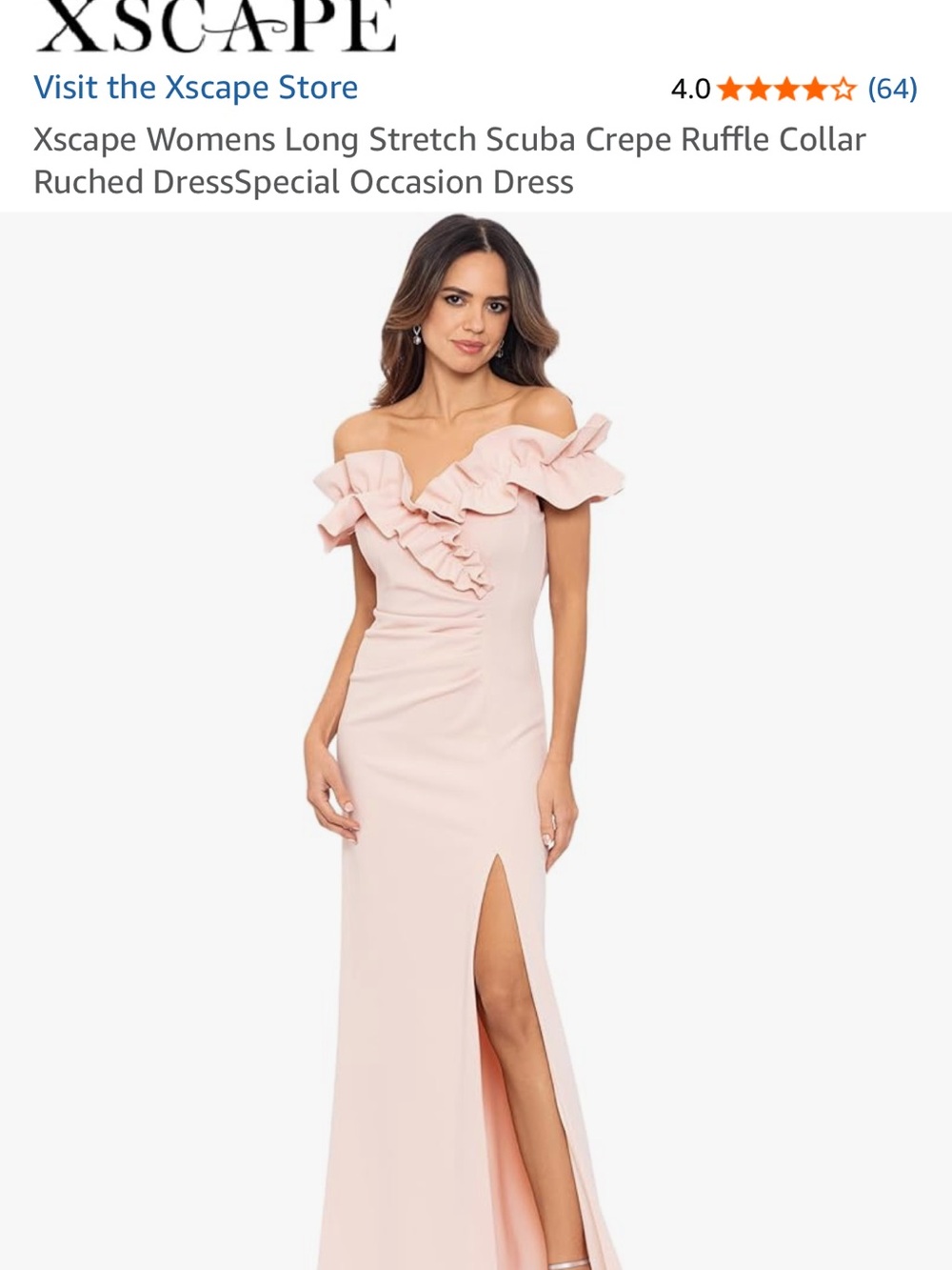 Xscape Blush One-Shoulder Ruffle Evening Gown